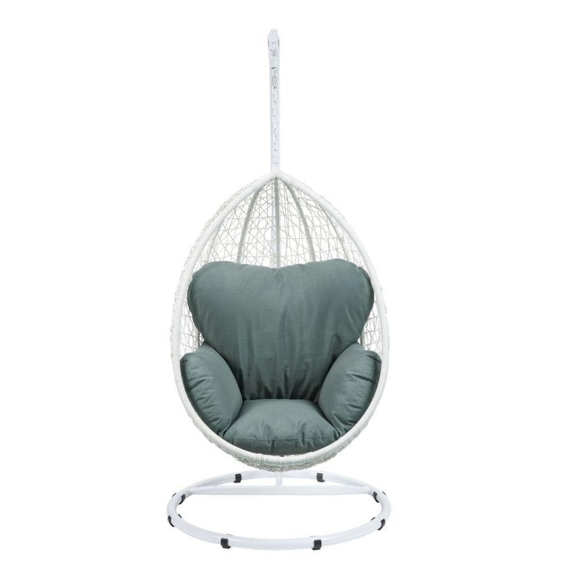 Simona - Green & White - Patio Swing Chair w/ Stand - Ornate Home