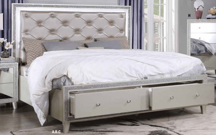 Sliverfluff Eastern King Bed w/ Storage Drawers & LED - Ornate Home