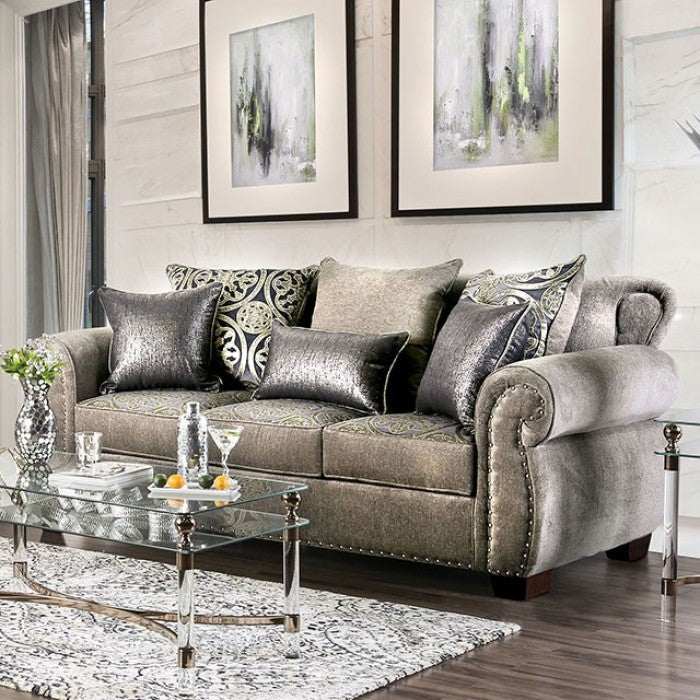 Sinatra Gray & Champagne Stationary Sofa & Loveseat 2pc