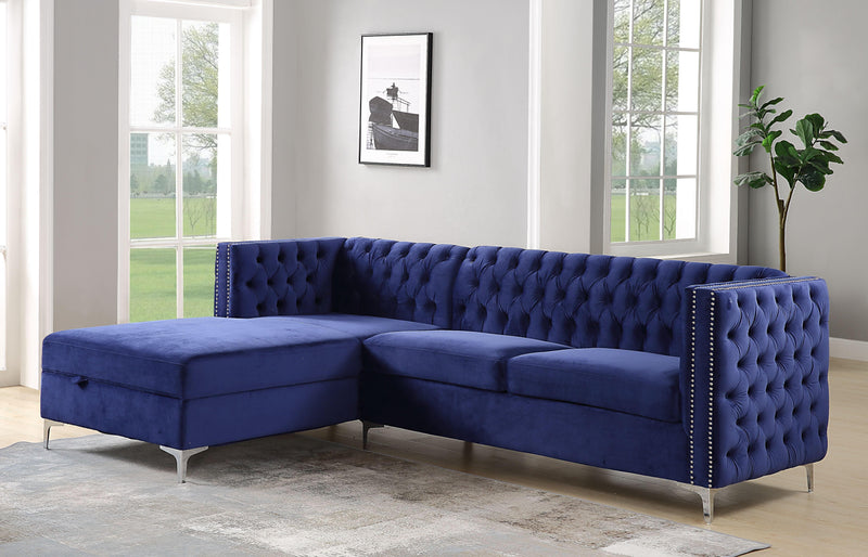 Sullivan Navy Blue Velvet Sectional Sofa - Ornate Home