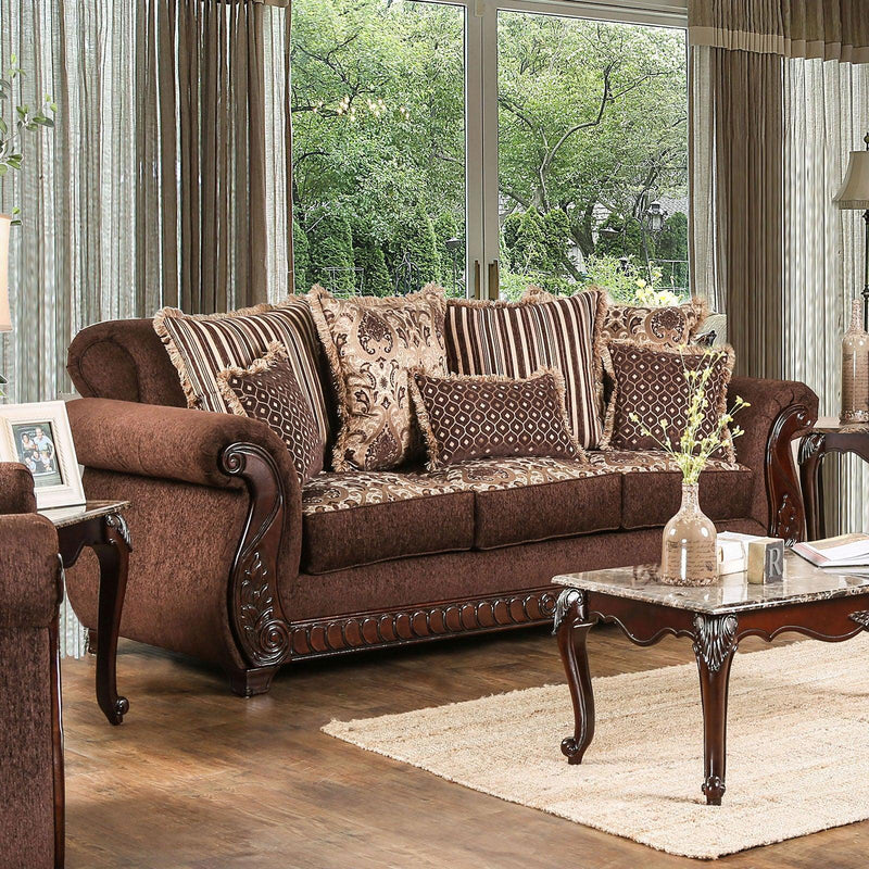 Tabitha - Brown & Gold - Stationary Sofa & Loveseat - 2pc - Ornate Home