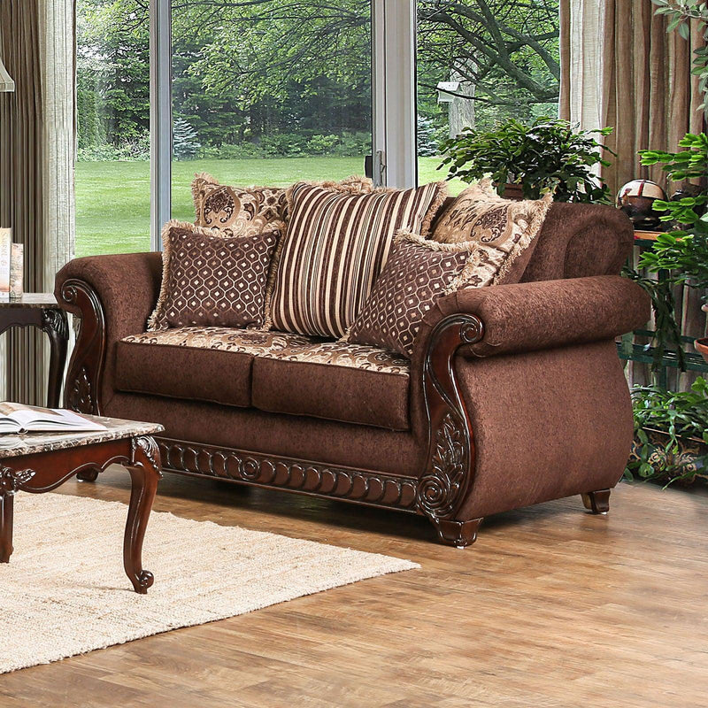 Tabitha - Brown & Gold - Stationary Sofa & Loveseat - 2pc - Ornate Home