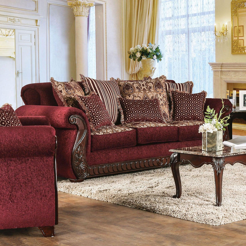 Tabitha - Wine & Gold - Stationary Sofa & Loveseat - 2pc - Ornate Home