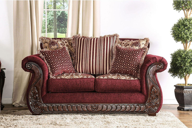 Tabitha - Wine & Gold - Stationary Sofa & Loveseat - 2pc - Ornate Home