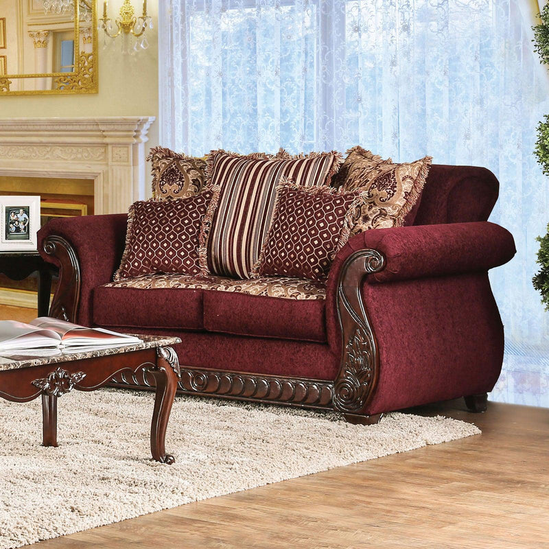 Tabitha - Wine & Gold - Stationary Sofa & Loveseat - 2pc - Ornate Home