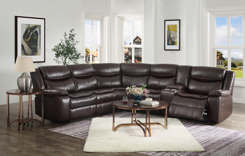 Tavin Espresso Leather-Aire Match Sectional Sofa (Motion) - Ornate Home