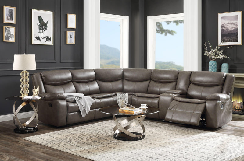 Tavin Taupe Leather-Aire Match Sectional Sofa (Motion) - Ornate Home