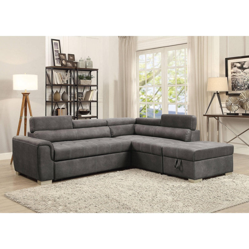 Thelma - Gray -  Sleeper Sectional Sofa w/ Storage Ottoman - Ornate Home