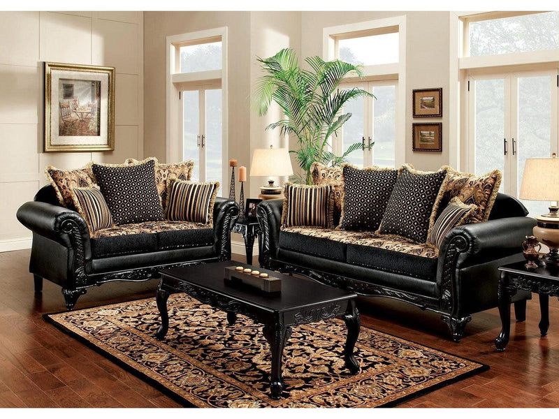 Theodora - Black & Tan - Stationary Sofa & Loveseat - 2pc - Ornate Home