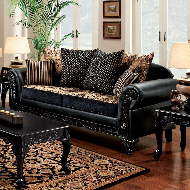 Theodora - Black & Tan - Stationary Sofa & Loveseat - 2pc - Ornate Home