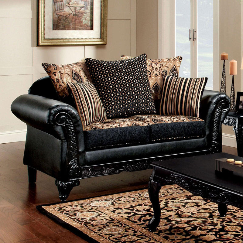 Theodora - Black & Tan - Stationary Sofa & Loveseat - 2pc - Ornate Home