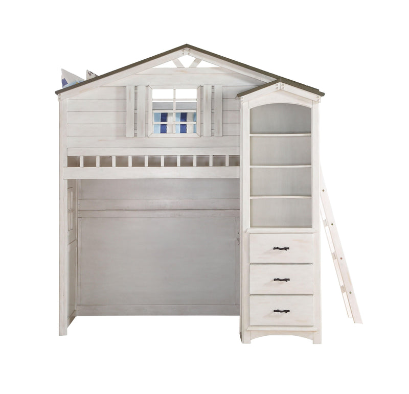 Tree House Weathered White & Washed Gray Loft Bed (Twin Size) - Ornate Home