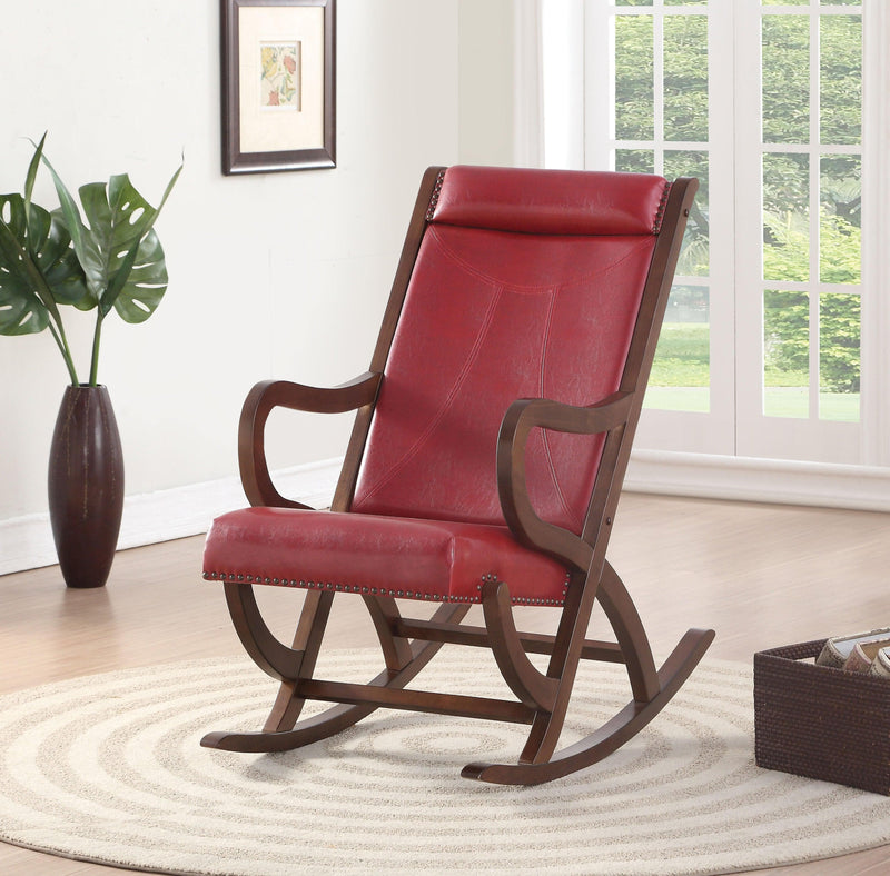 Triton Burgundy PU & Walnut Rocking Chair - Ornate Home