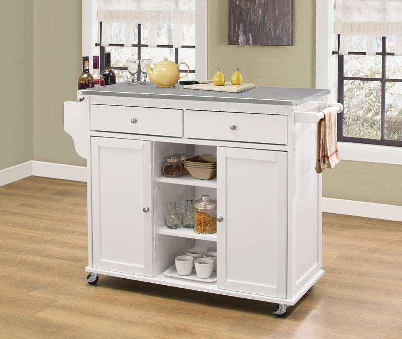 Tullarick Stainless Steel & White Kitchen Cart - Ornate Home