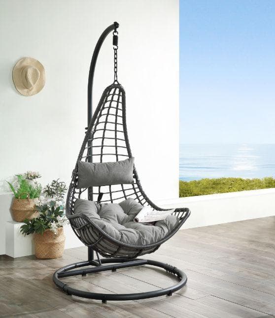 Uzae - Gray - Patio Swing Chair w/ Stand - Ornate Home