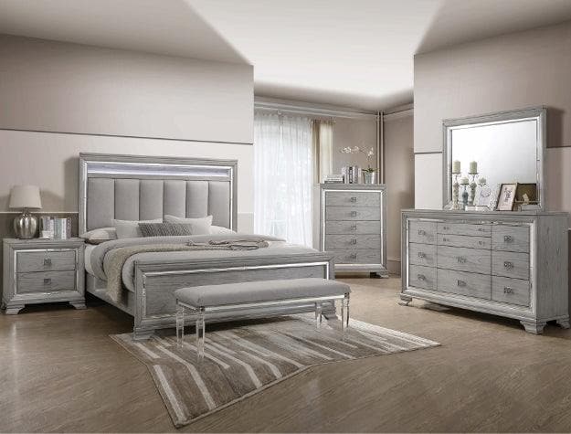 Vail Gray LED King Panel Bed - Ornate Home