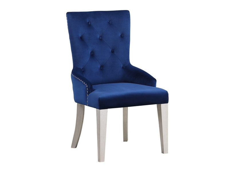 Varian - Blue Fabric & Antique Platinum - Side Chair (1Pc) - Ornate Home