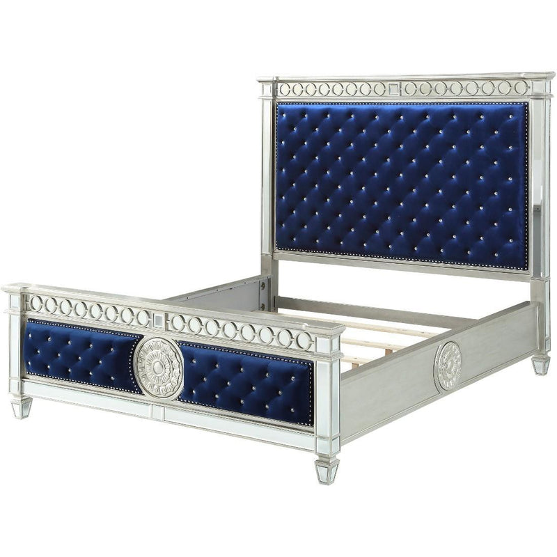 Varian - Blue Velvet & Mirrored - Queen Bed - Ornate Home