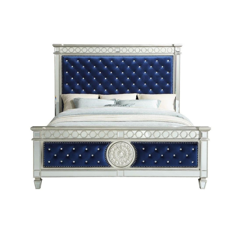 Varian - Blue Velvet & Mirrored - Queen Bed - Ornate Home