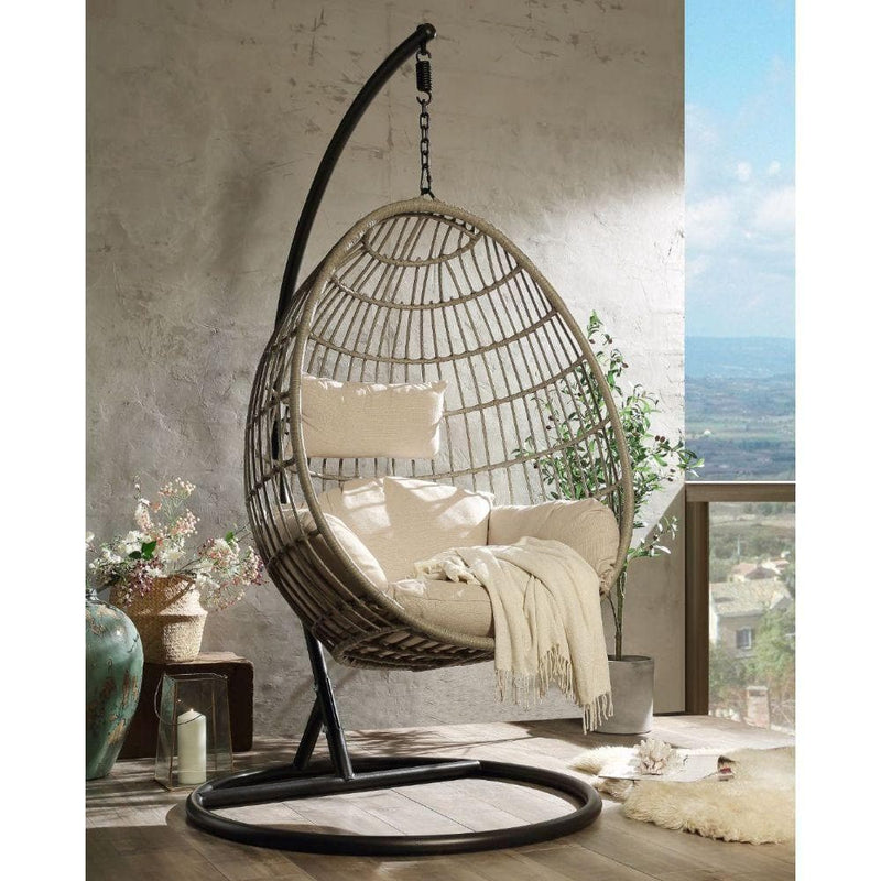 Vasant - Beige & Brown - Patio Swing Chair w/ Stand - Ornate Home