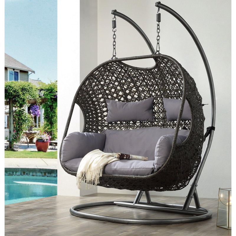 Vasant - Gray & Black - Patio Swing Chair w/ Stand - Ornate Home