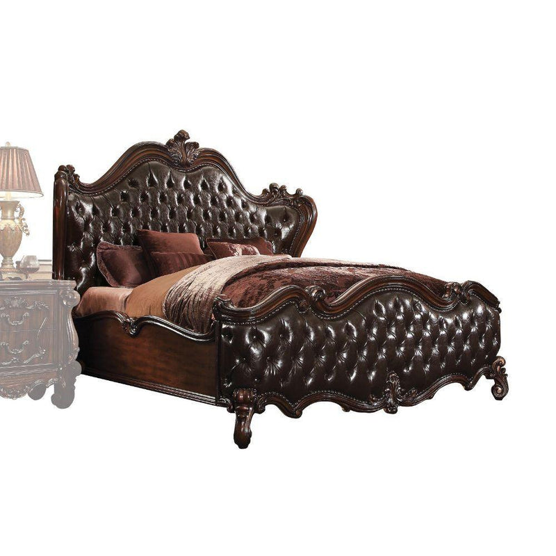 Versailles 2-Tone Dark Brown PU & Cherry Oak California King Bed - Ornate Home