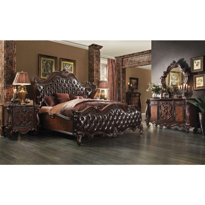 Versailles 2-Tone Dark Brown PU & Cherry Oak California King Bed - Ornate Home