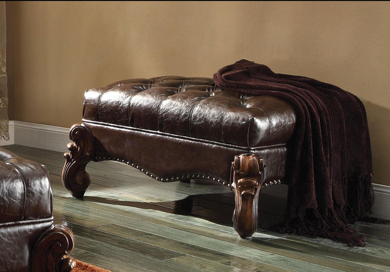 Versailles 2-Tone Dark Brown PU & Cherry Oak Ottoman - Ornate Home