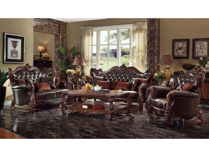 Versailles 2-Tone Dark Brown PU & Cherry Oak Sofa w/7 Pillows - Ornate Home