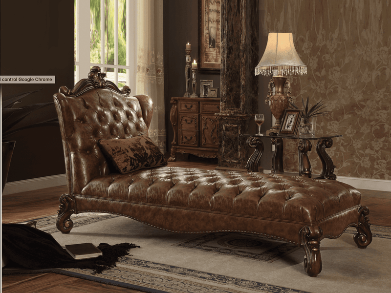 Versailles 2-Tone Light Brown PU & Cherry Oak Chaise & Pillow - Ornate Home