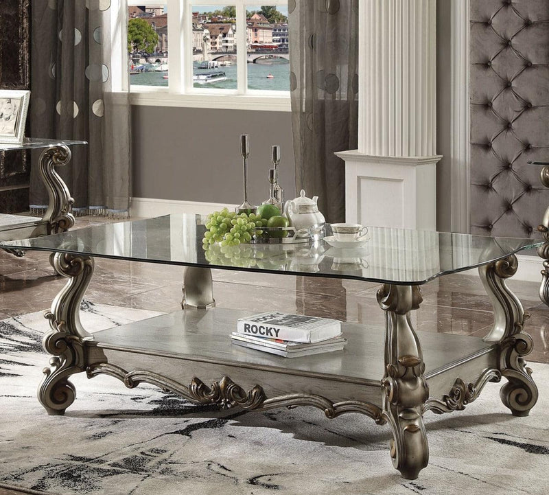 Versailles Antique Platinum & Clear Glass Coffee Table - Ornate Home