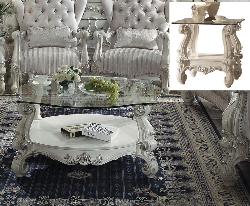 Versailles Bone White & Clear Glass Coffee Table - Ornate Home