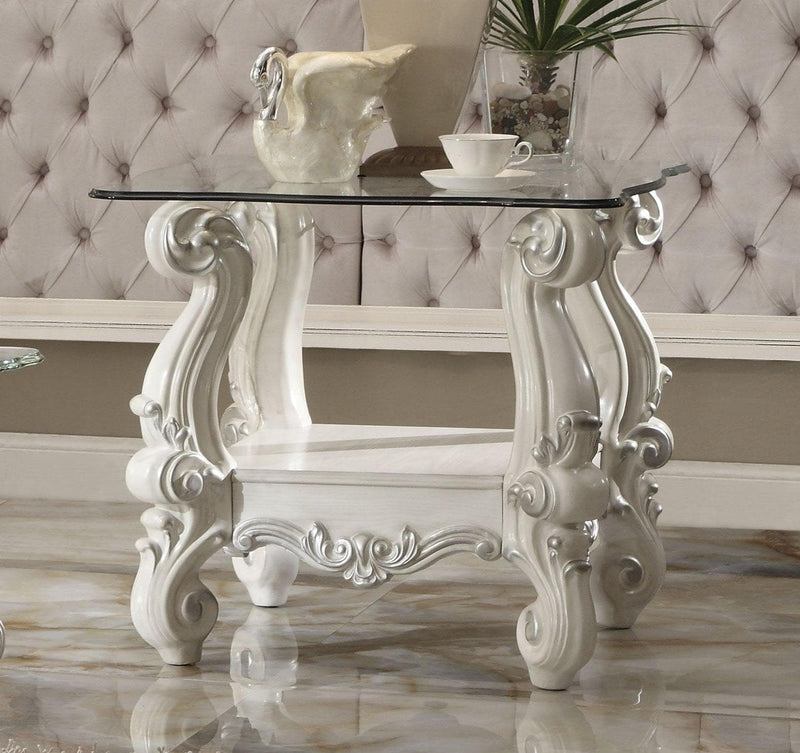 Versailles Bone White & Clear Glass End Table - Ornate Home