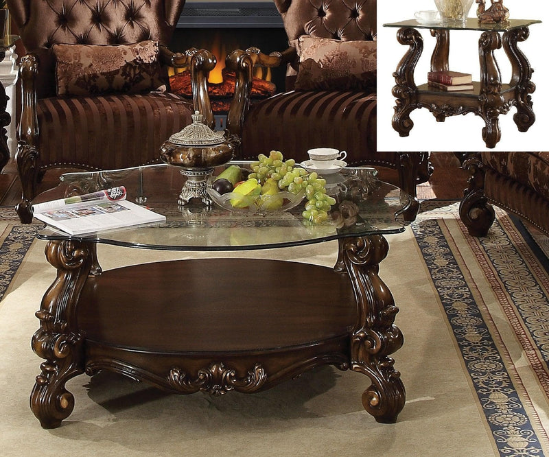 Versailles Cherry Oak & Clear Glass Coffee Table - Ornate Home