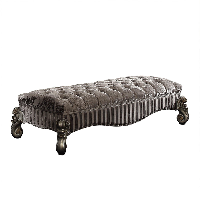 Versailles Fabric & Antique Platinum Bench - Ornate Home