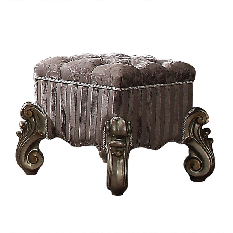 Versailles Fabric & Antique Platinum Vanity Stool - Ornate Home