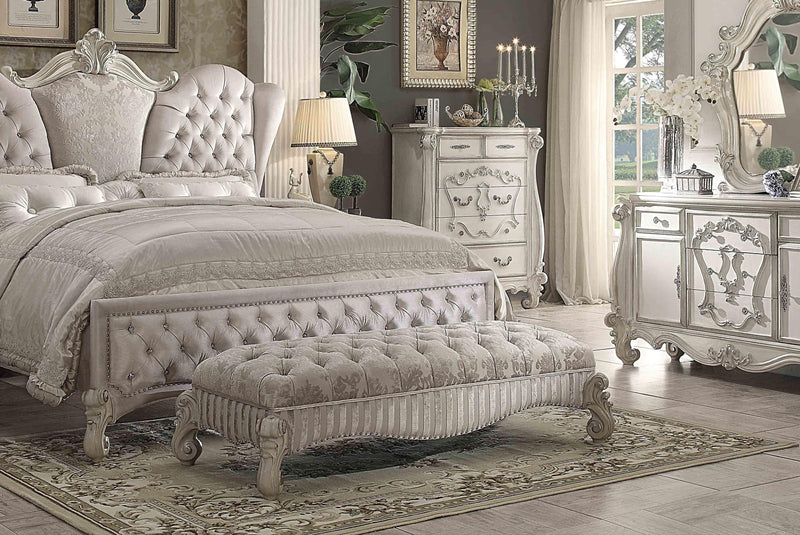 Versailles Ivory Fabric & Bone White Bench - Ornate Home