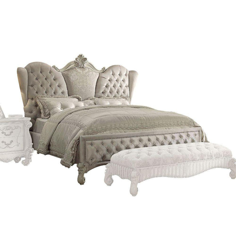 Versailles Ivory Velvet & Bone White California King Bed - Ornate Home