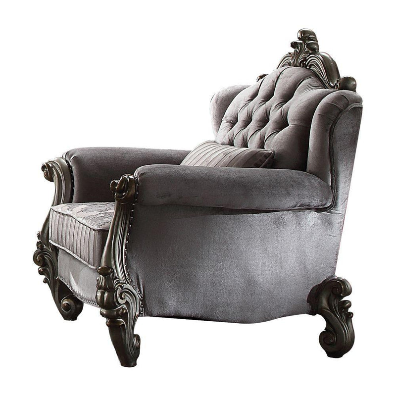 Versailles - Velvet & Antique Platinum - Armchair w/ Pillow - Ornate Home