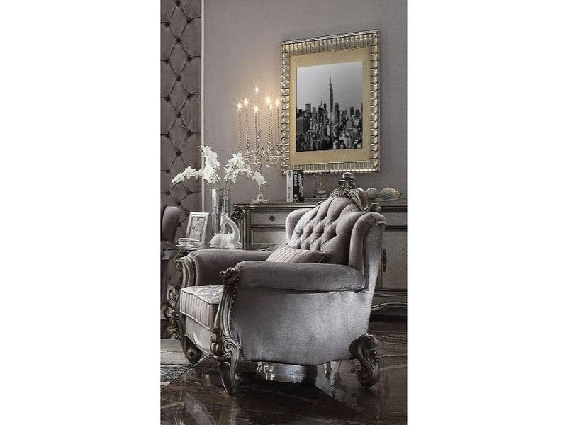 Versailles - Velvet & Antique Platinum - Armchair w/ Pillow - Ornate Home