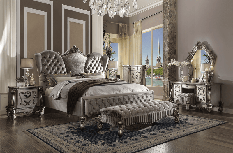 Versailles Velvet & Antique Platinum California King Bed - Ornate Home