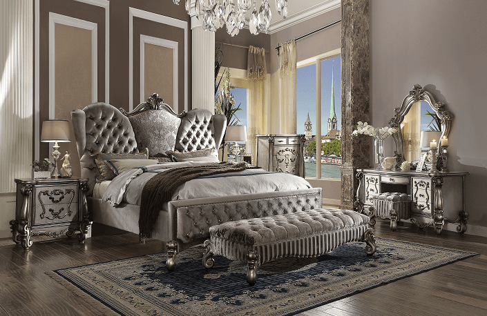 Versailles Velvet & Antique Platinum Eastern King Bed - Ornate Home