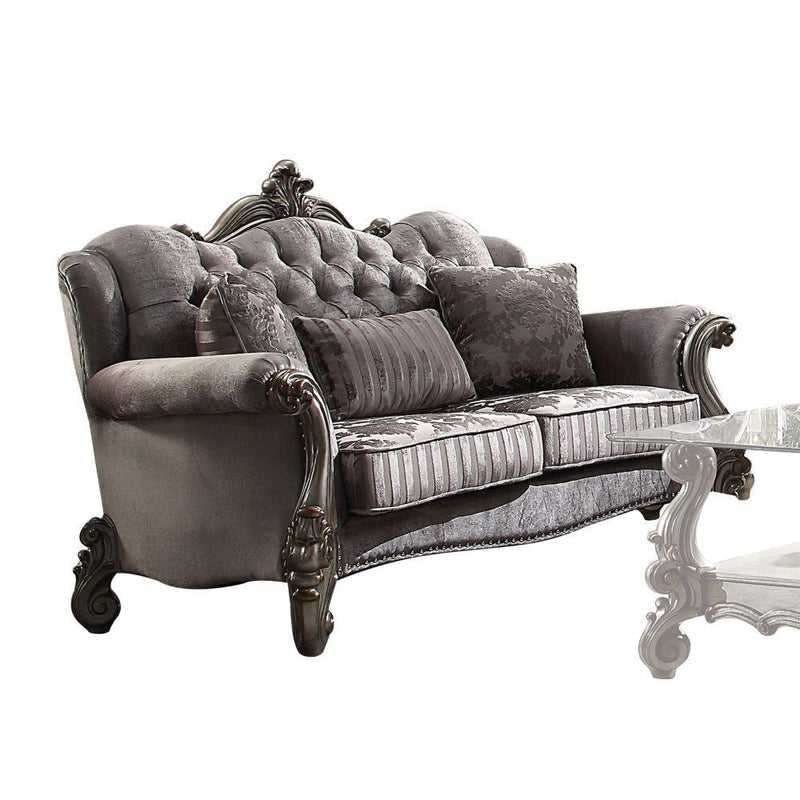 Versailles - Velvet & Antique Platinum - Loveseat w/3 Pillows - Ornate Home