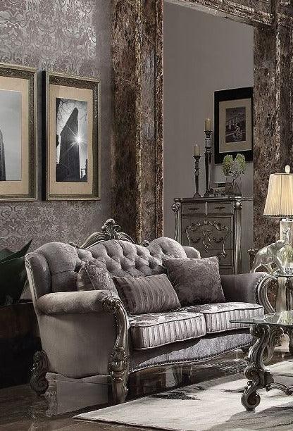 Versailles - Velvet & Antique Platinum - Loveseat w/3 Pillows - Ornate Home