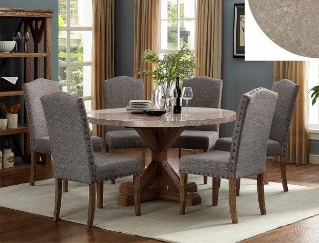 Vesper - Beige Marble & Brown - Round Dining Table - Ornate Home