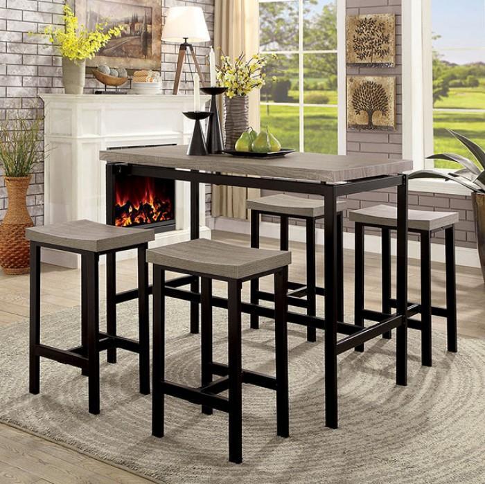 Vilvoorde - Black & Gray Metal - 5pc Counter Height Set - Ornate Home