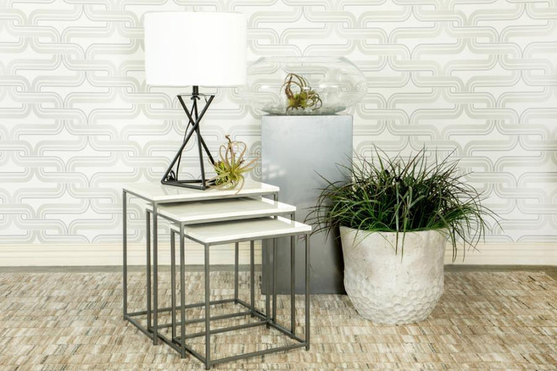 Volams - Gunmetal & white - 3pc Nesting Table w/ Marble Top - Ornate Home