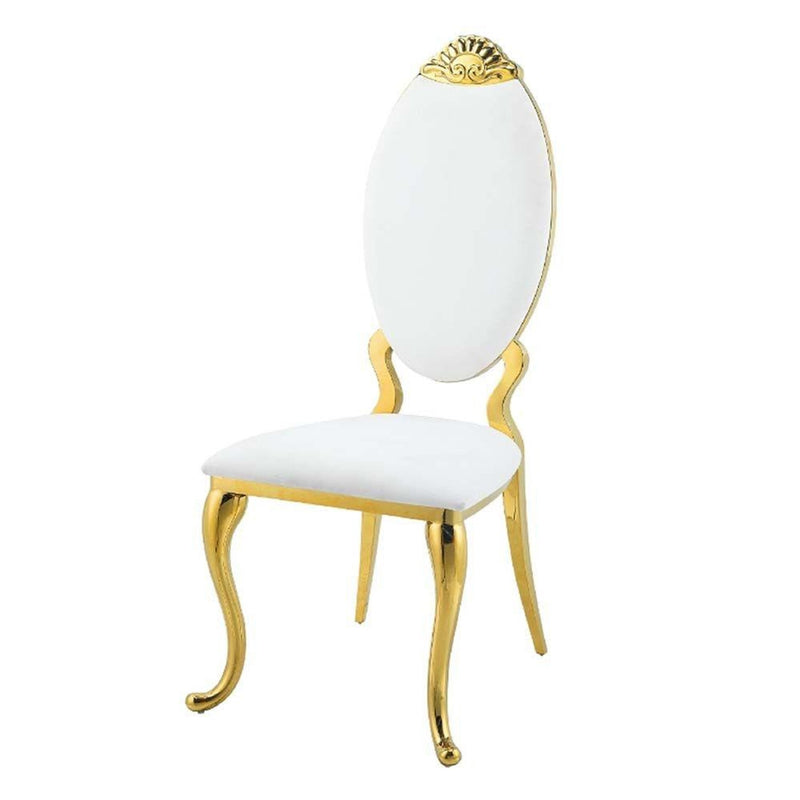 Fallon White & Mirrored Gold Finish Side Chair (Set of 2)