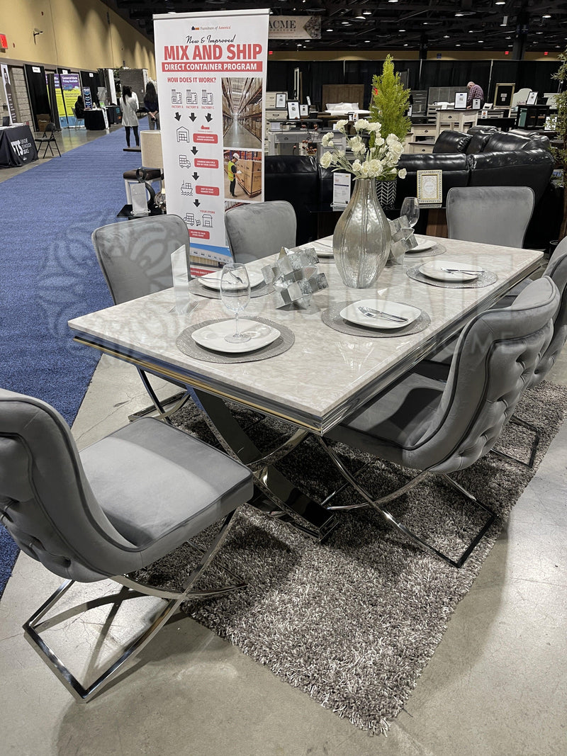 Wadenswil - Gray & Faux Marble - 5pc Dining Set - Ornate Home