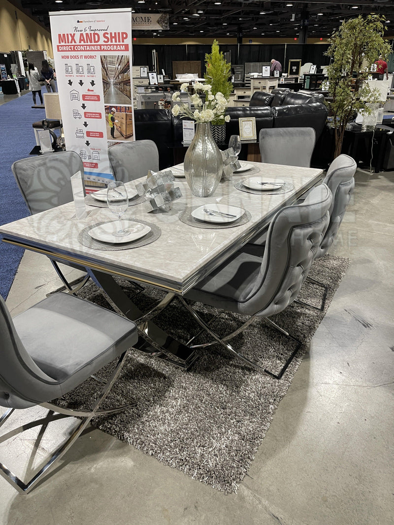 Wadenswil - Gray & Faux Marble - 5pc Dining Set - Ornate Home